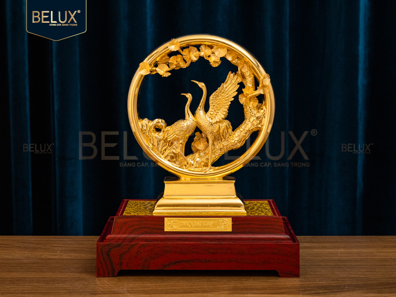 Tương Tùng Hạc Diên Niên Dát Vàng 24k 20×16.5x24cm